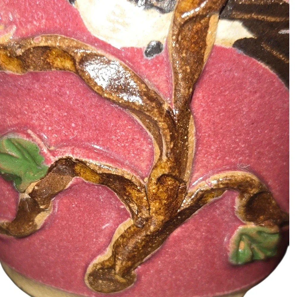 Judy Jones Pottery VTG Dogwood & Chickadee Bud Vase Signed Small‎ Pink 2002 EUC!